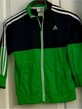 adidas Boys Black & Green Full-Zip Track Jacket w/White Stripes Size 7